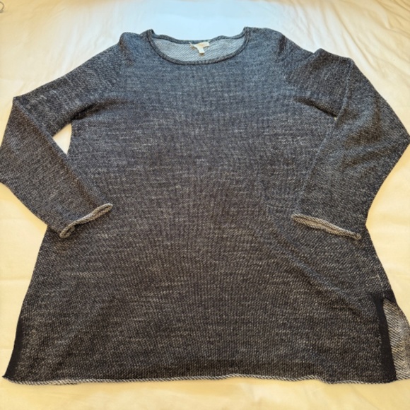 Eileen Fisher Black White Organic Cotton Linen Knit Pullover Sweater L Oversized - Picture 9 of 13